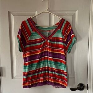 Lane Bryant Colorful Striped V-Neck Tee